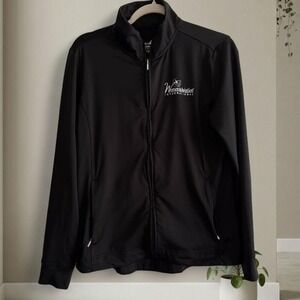 Women in aviation black zip up jacket with white embroidery